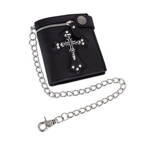8095 Gothic Wallet With Chain Bifold Punk Cross Leather Biker Wallet Mall